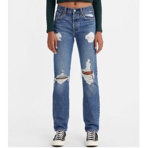 Levi's Blue Distressed Straight Leg Jeans